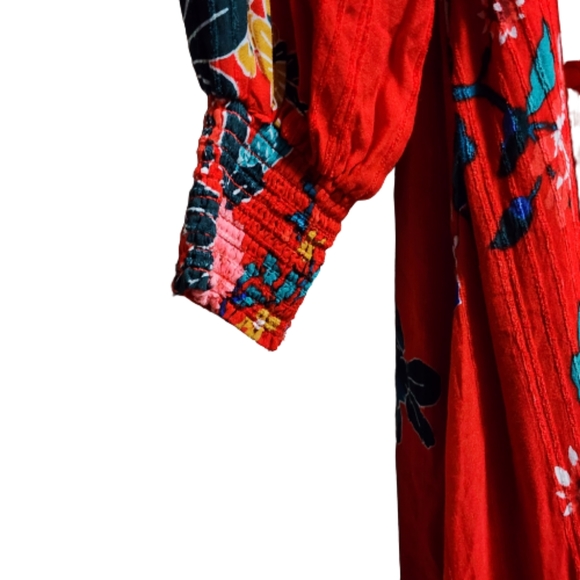 Anthropologie Boswell long sleeves wrap ruffle floral dress color red/blue size2 - Picture 5 of 8